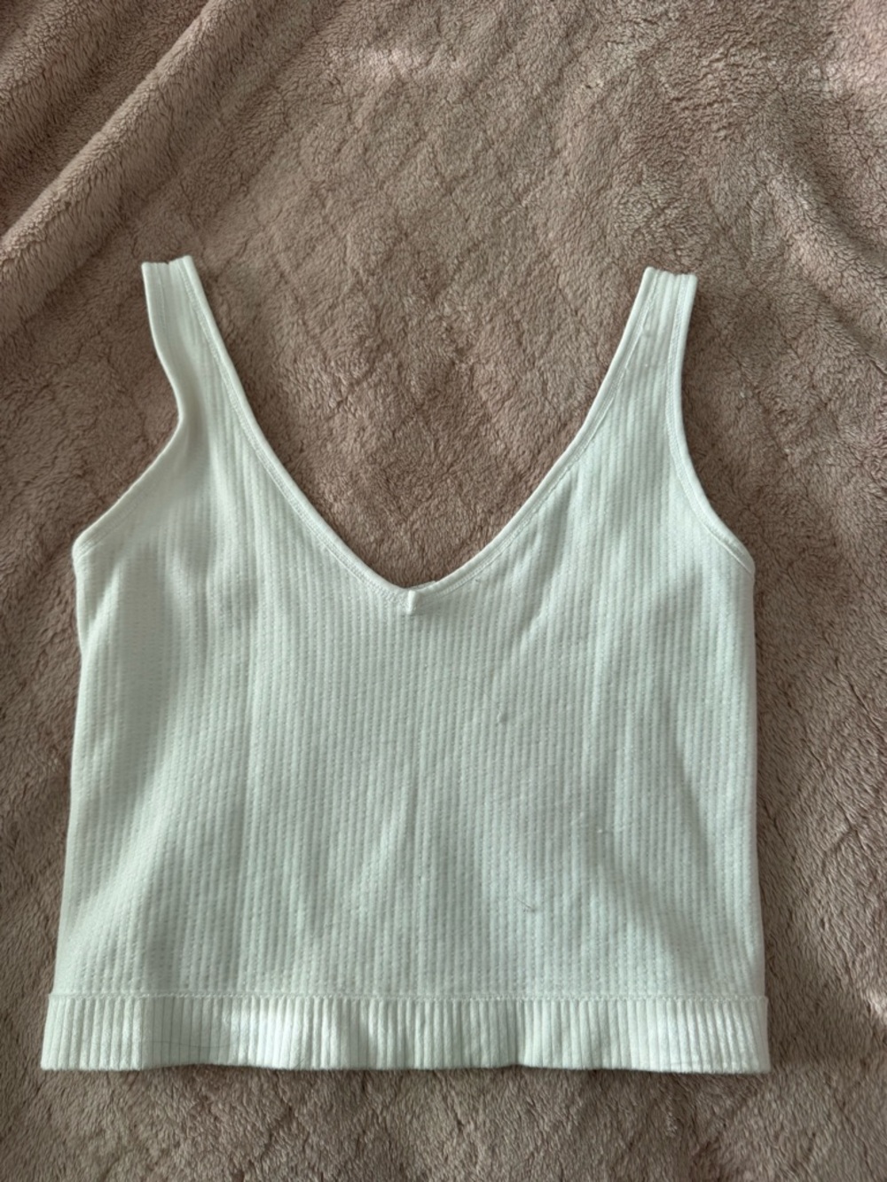 White Ribbed V-Neck Cropped Tank Top